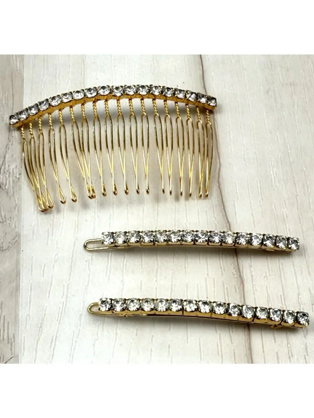 VTG 3pc Lot Goldtone & Rhinestone 2.5